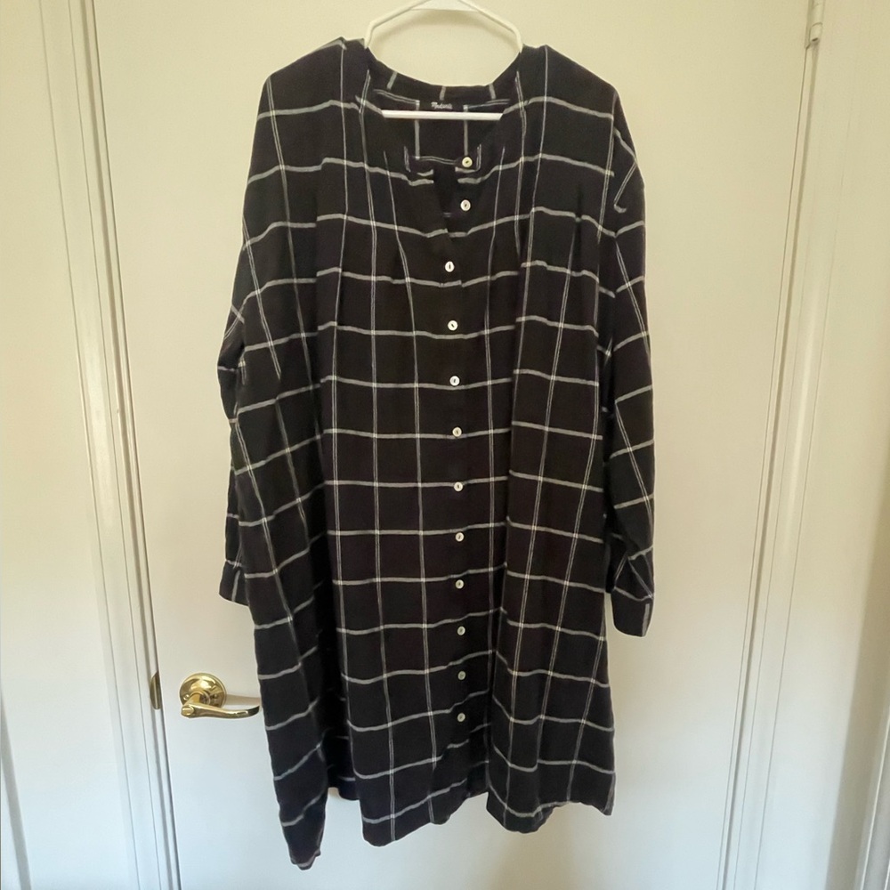 Madewell Black and White Plaid Long Sleeve Dress